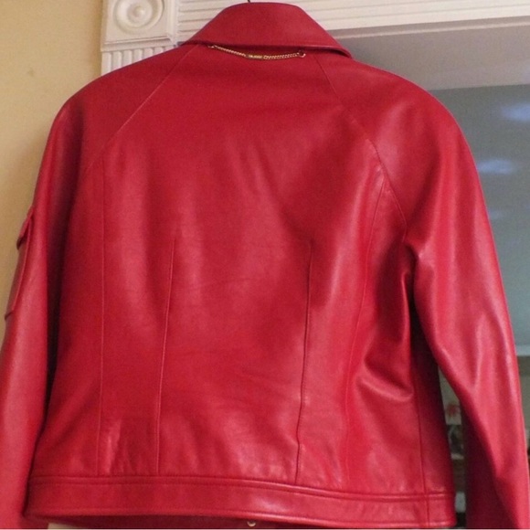 St. John Sport Genuine Leather Red Moto Jacket Women Sz XL - Picture 3 of 13